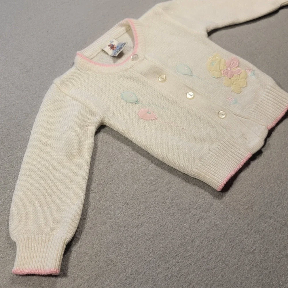 Vintage Snuggle Alert‎ 12M Baby Cardigan Sweater Pastel Taiwan 80s Cute Knit - Picture 2 of 11
